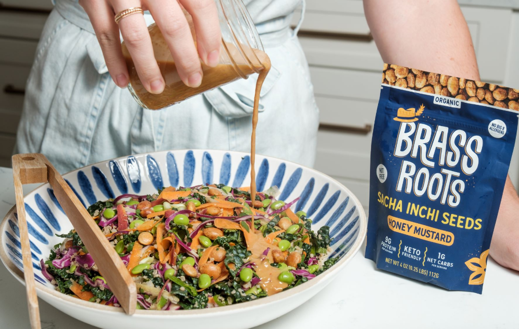 making salad with brass roots snacks