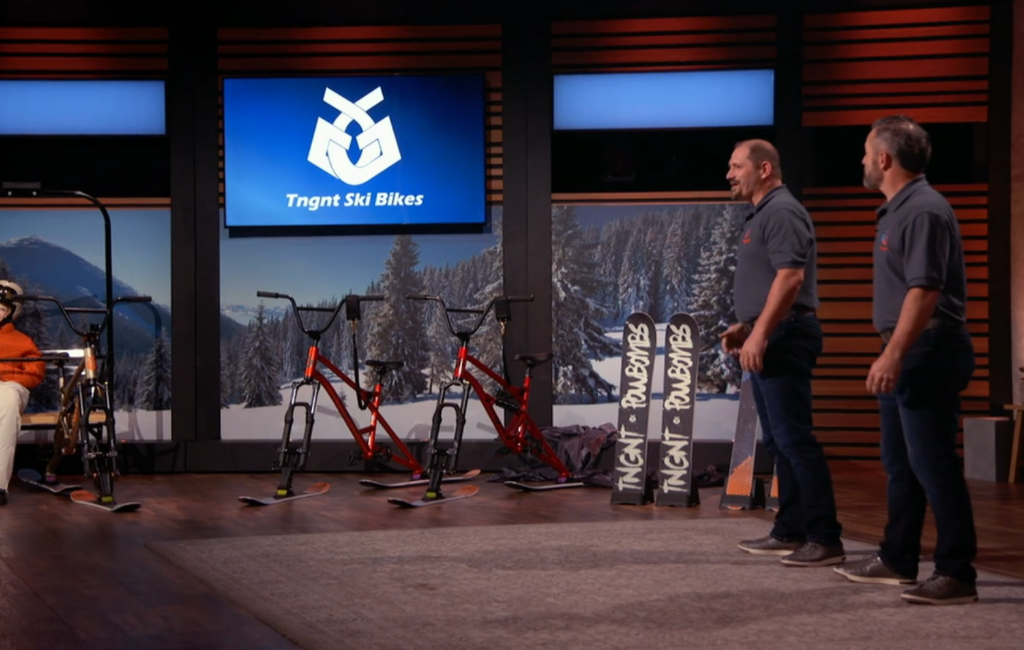 founders of tngnt ski bikes pitching on shark tank