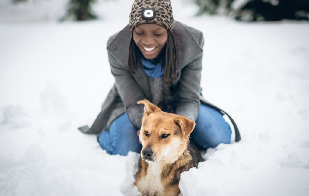 girl and dog snow