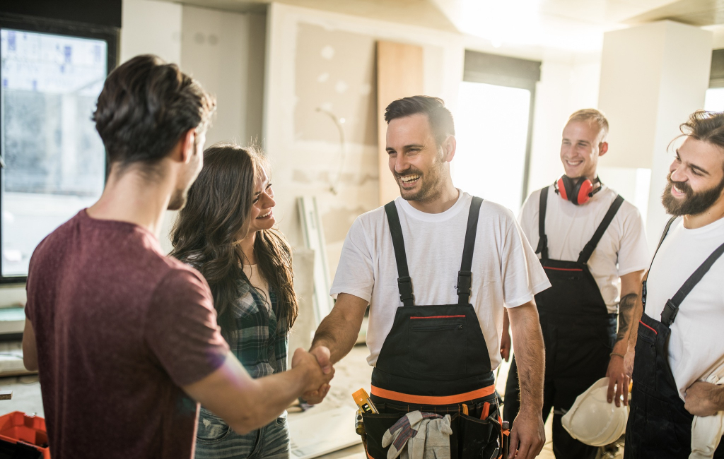 shaking hands with handyman