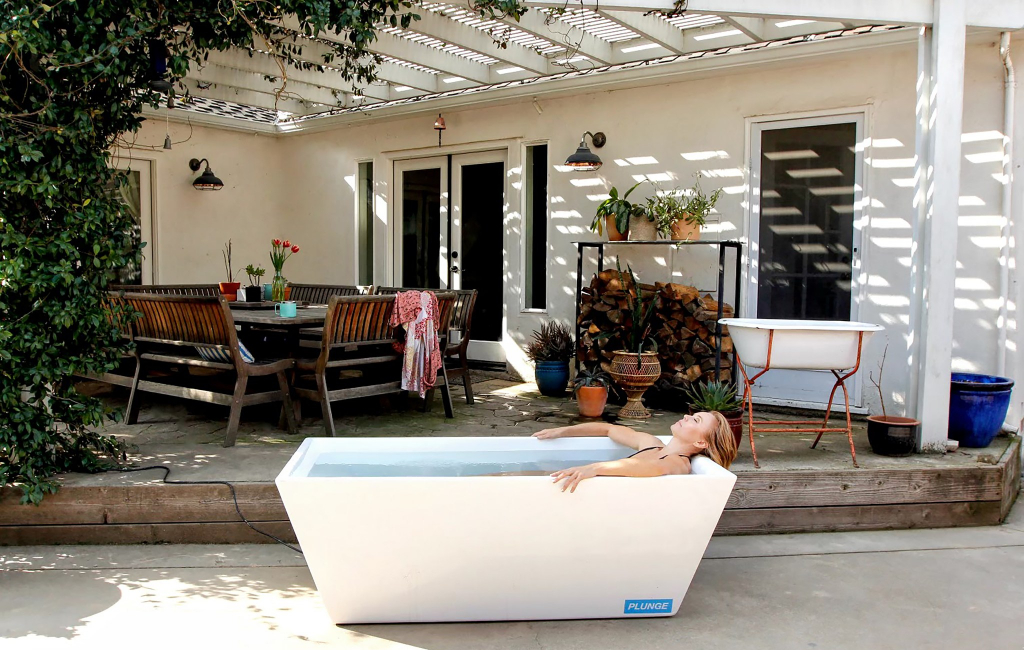 woman bathing outside