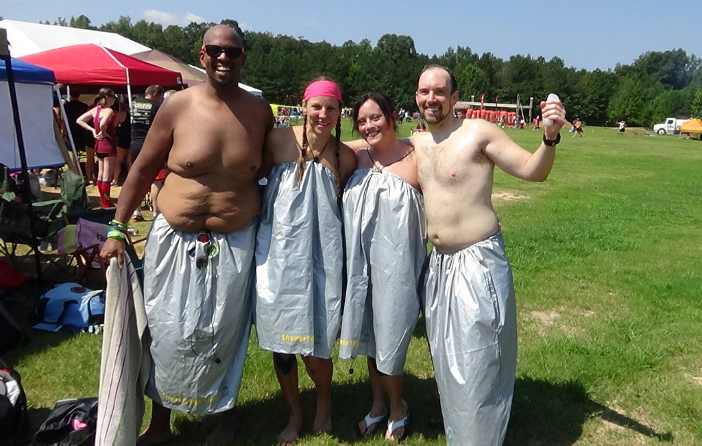 people in shower toga