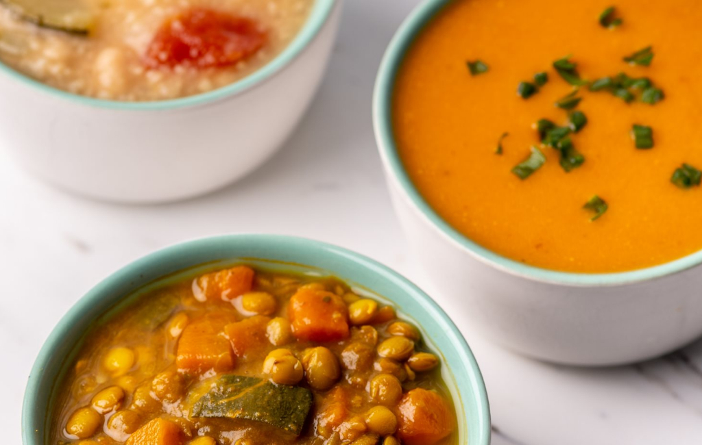 bowls with soup