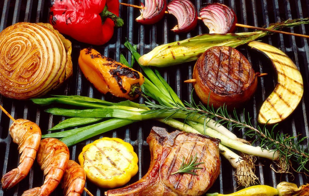 grilled meat and vegetables