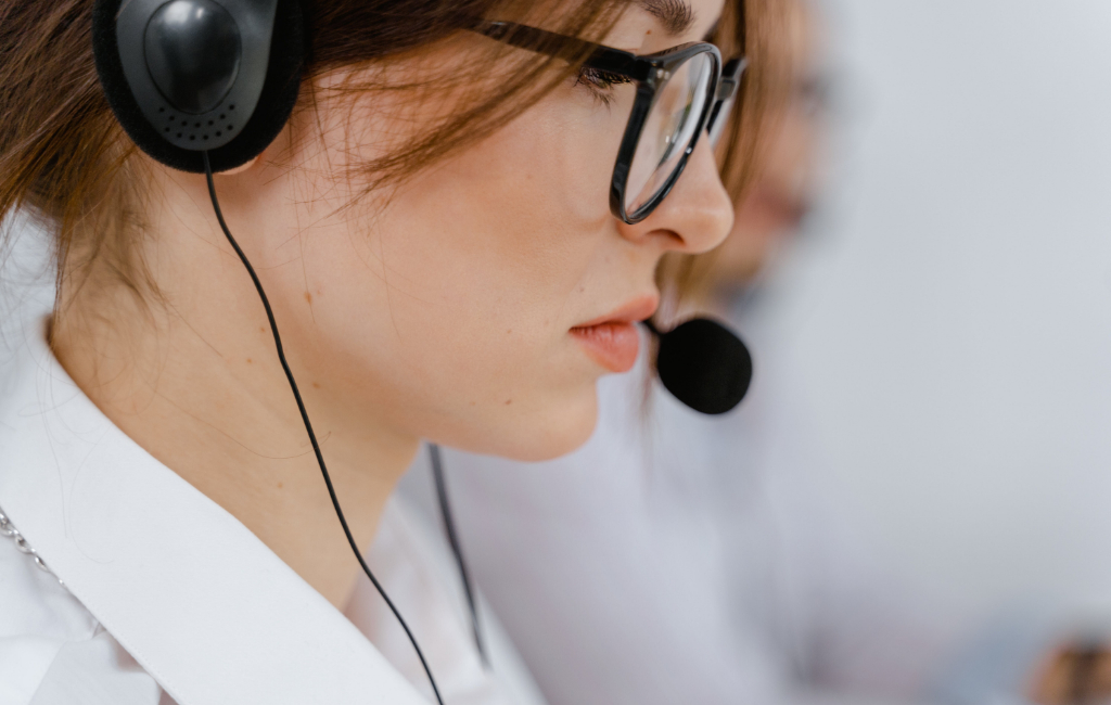 Woman with earphones and microphone