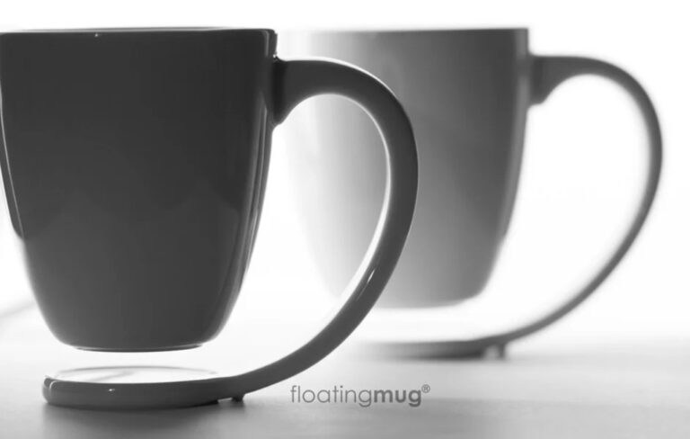 white floating mug