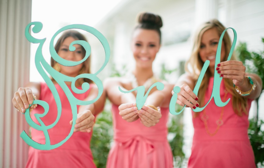 bridesmaids in matching dresses